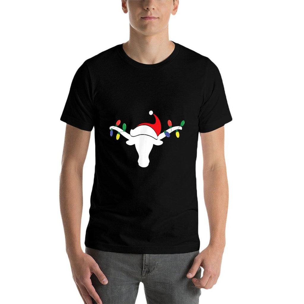 White Longhorn Christmas Lights Santa Hat Horn Antlers  Vintage-inspired T-Shirt