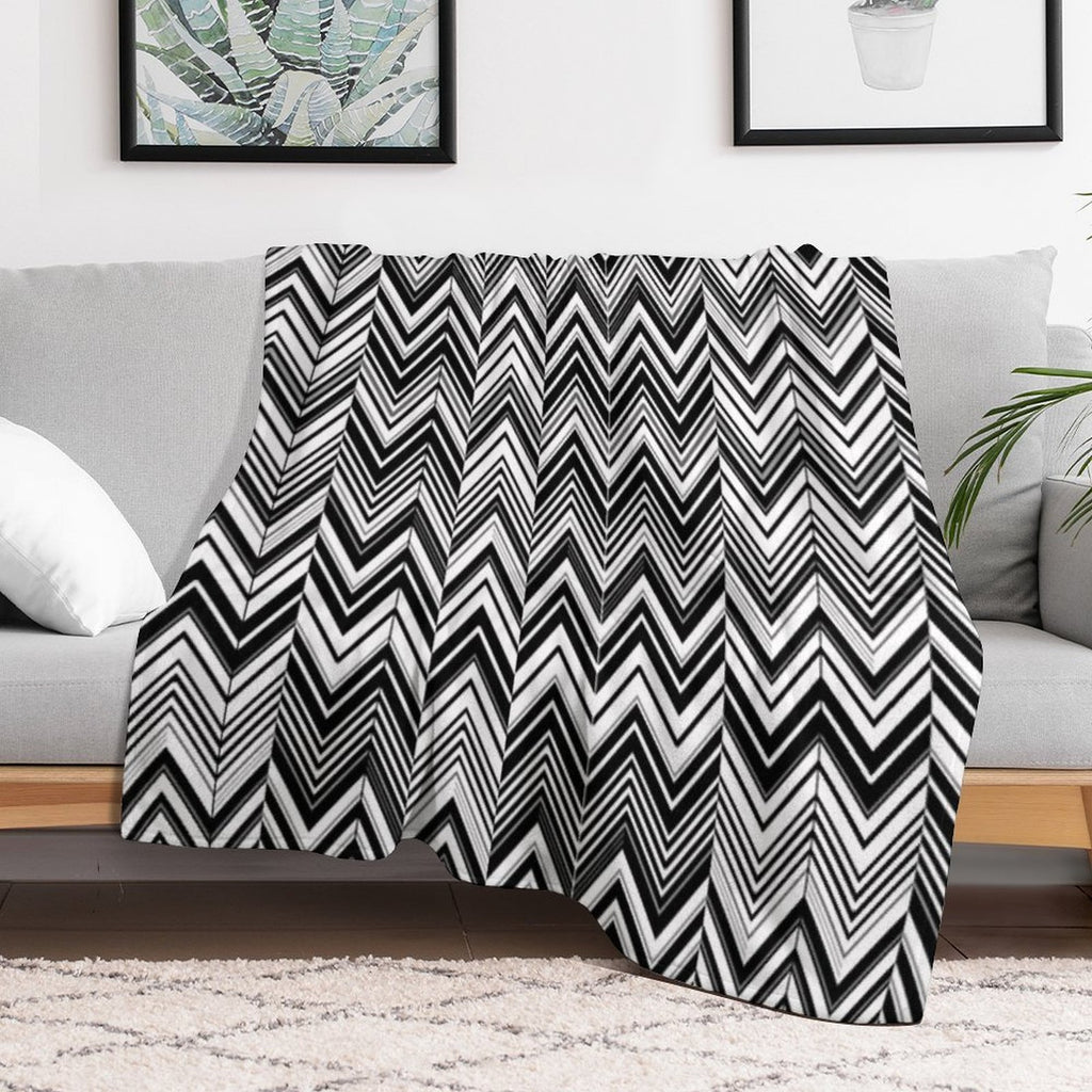 Black And White Modern Herringbone Pattern Travel-friendly Throw Blanket