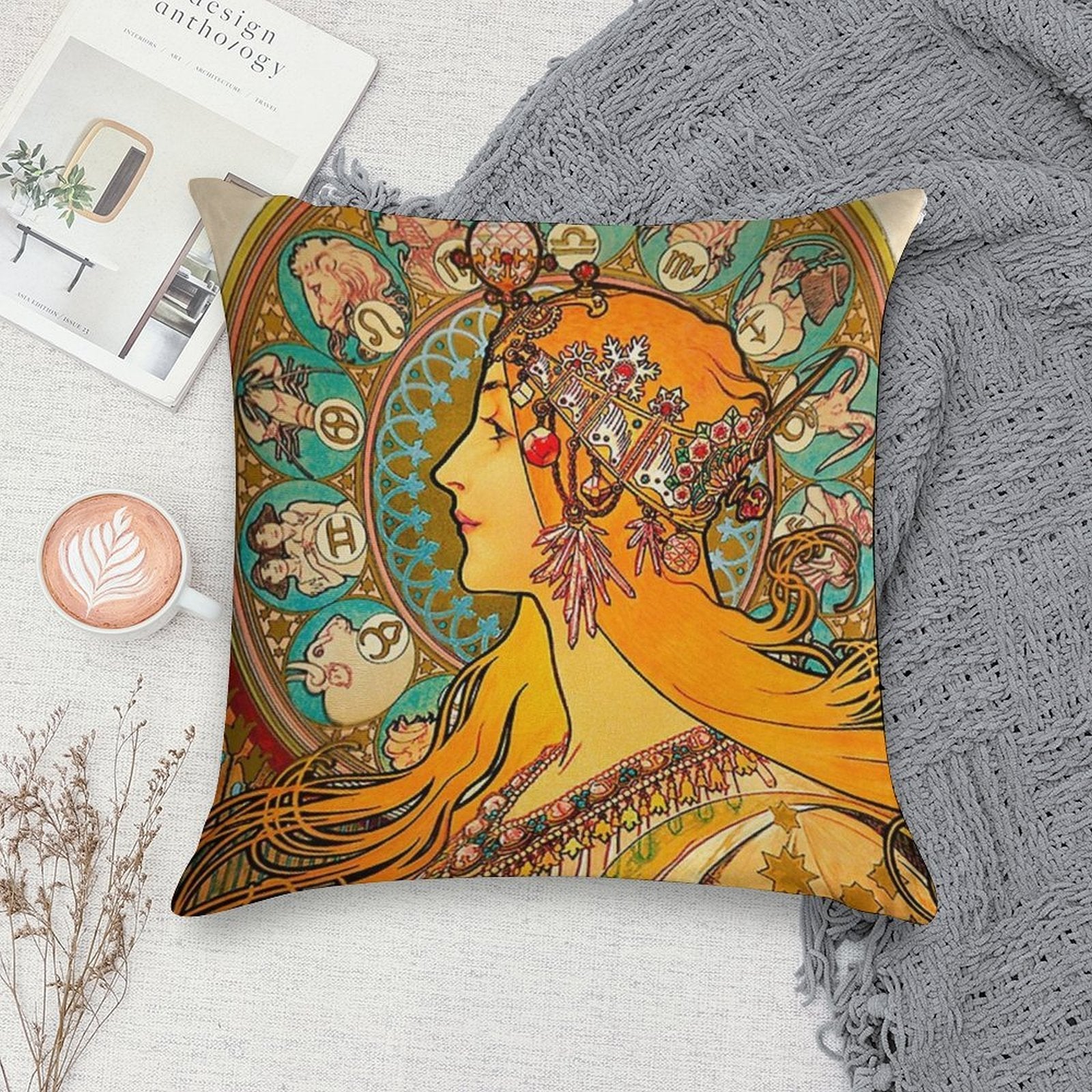 Zodiac, (1896) - Alphonse Mucha. HIGH DEFINITION Soft Home Decor Throw Pillow