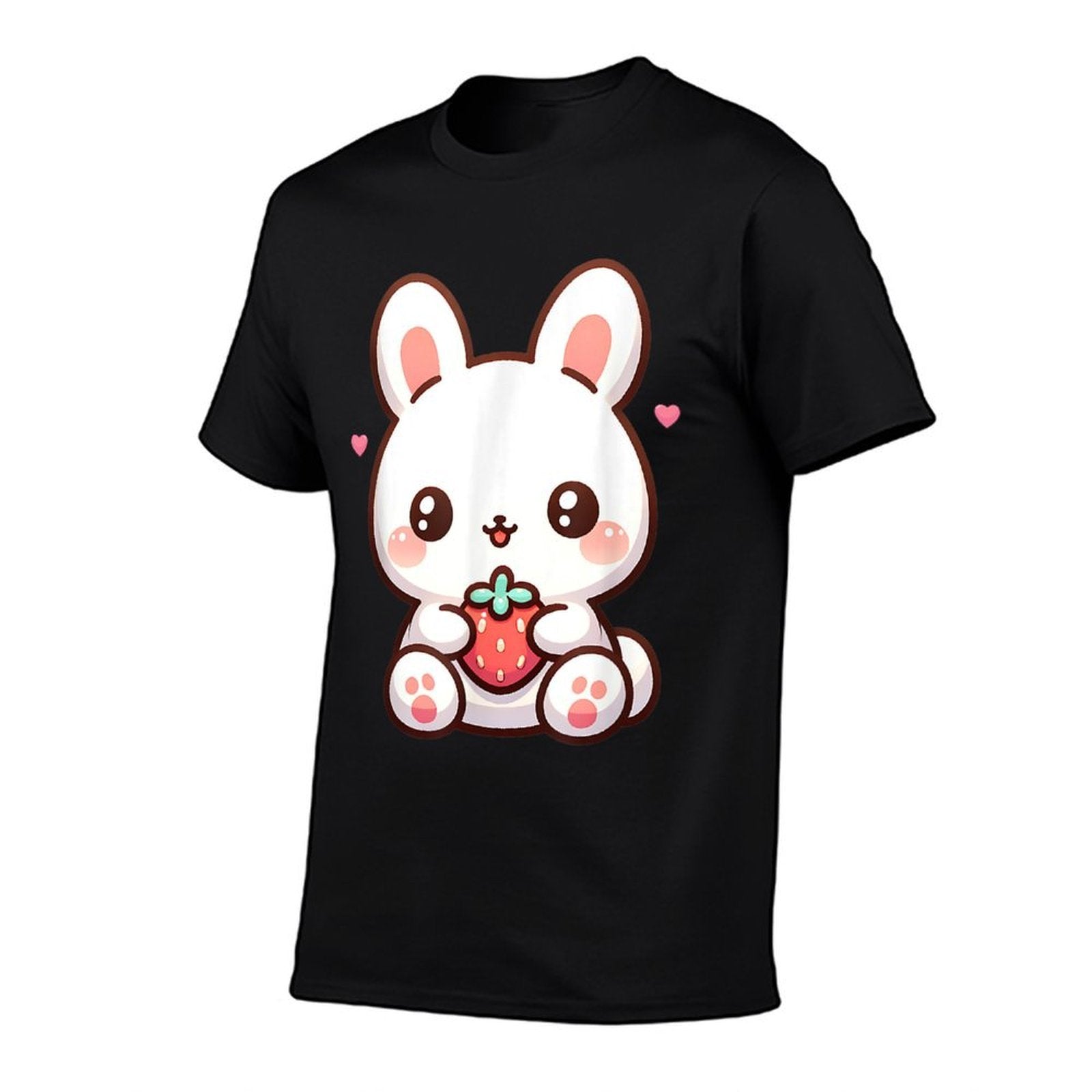 Cute Bunny Rabbit Eating Strawberry Tween Girls Graphic  Fade-proof Color T-Shirt