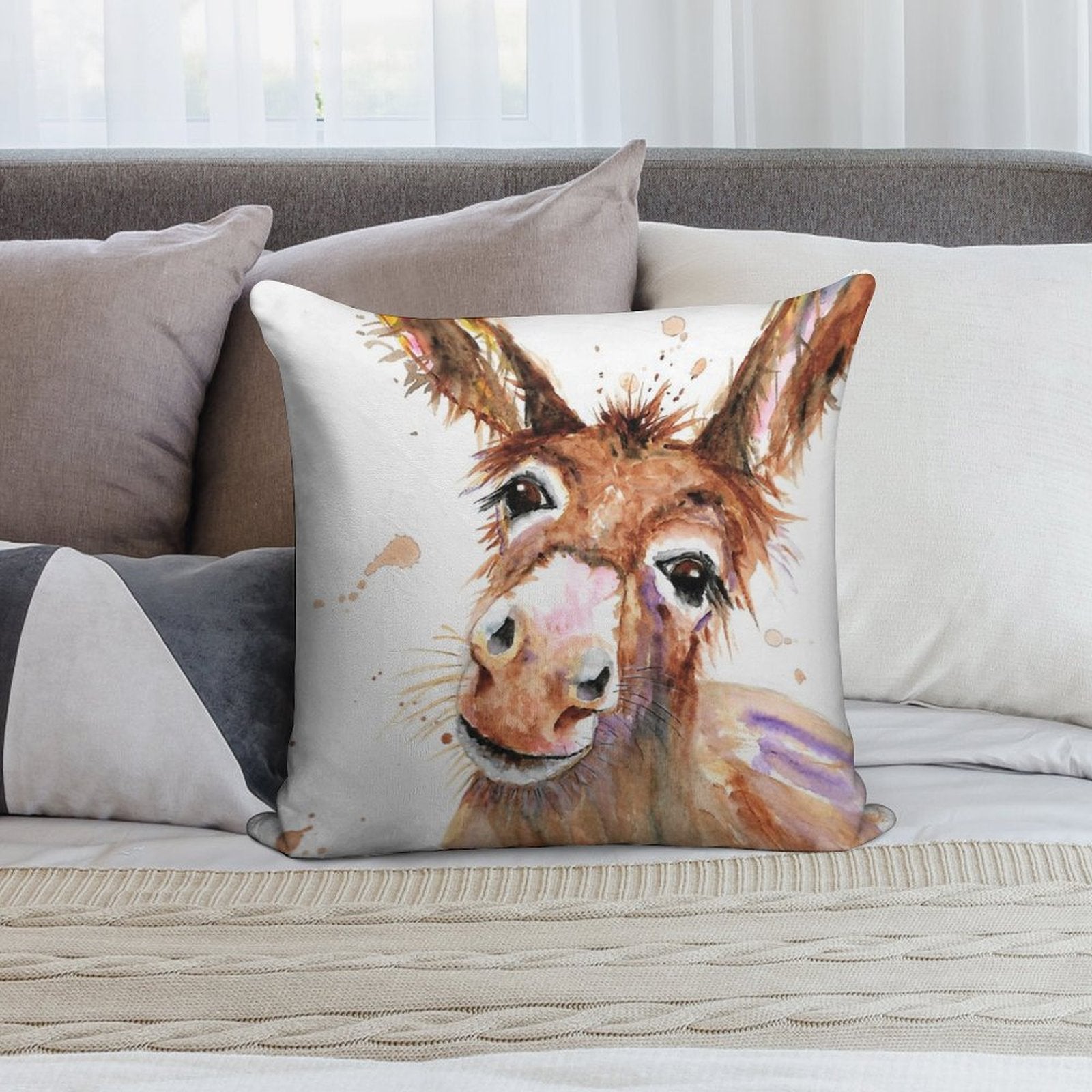 Cute Donkey Face Soft Washable Throw Pillow
