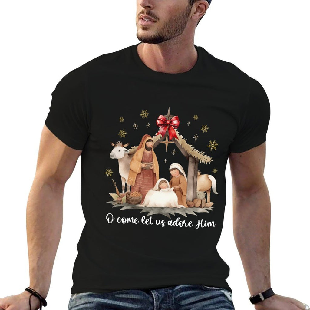 Jesus Christmas Nativity Scene Manger Boho Family Christian  Soft T-Shirt