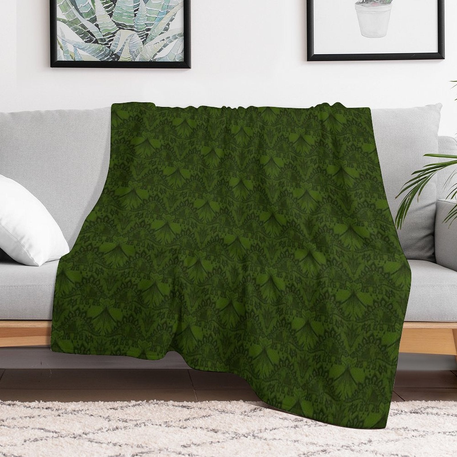 Stegosaurus Lace - Green Plush Throw Blanket