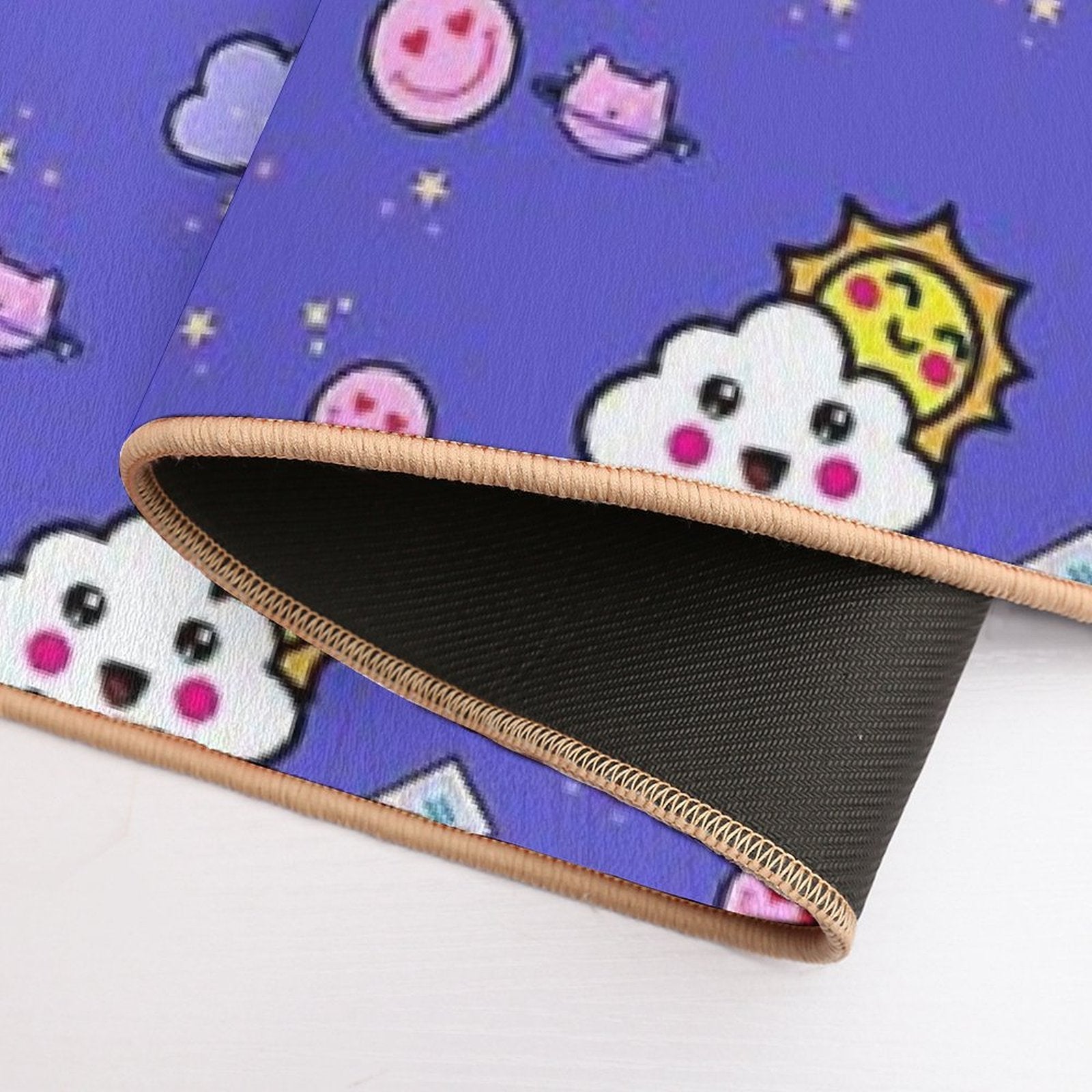 Kawaii Seamless Pattern Bath Mat, Cute Kawaii Retro Graphic  Multi-Purpose Bath Mat