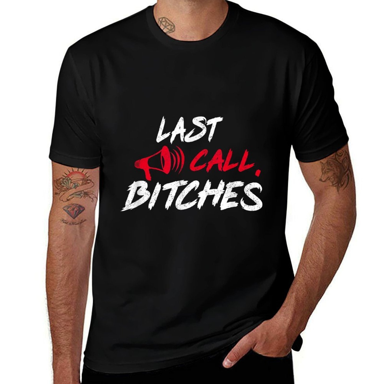 Last Call Bitches Funny Bartender Waitress Gifts Men Women  Ribbed Collar T-Shirt
