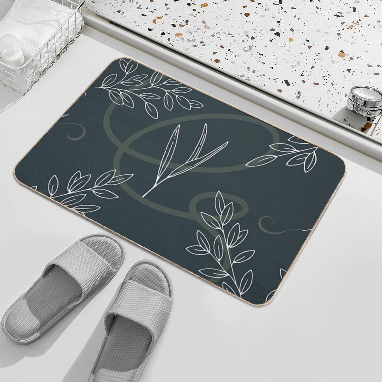 Leaves A Swirl Pattern Dusky Blue  Versatile Bath Mat