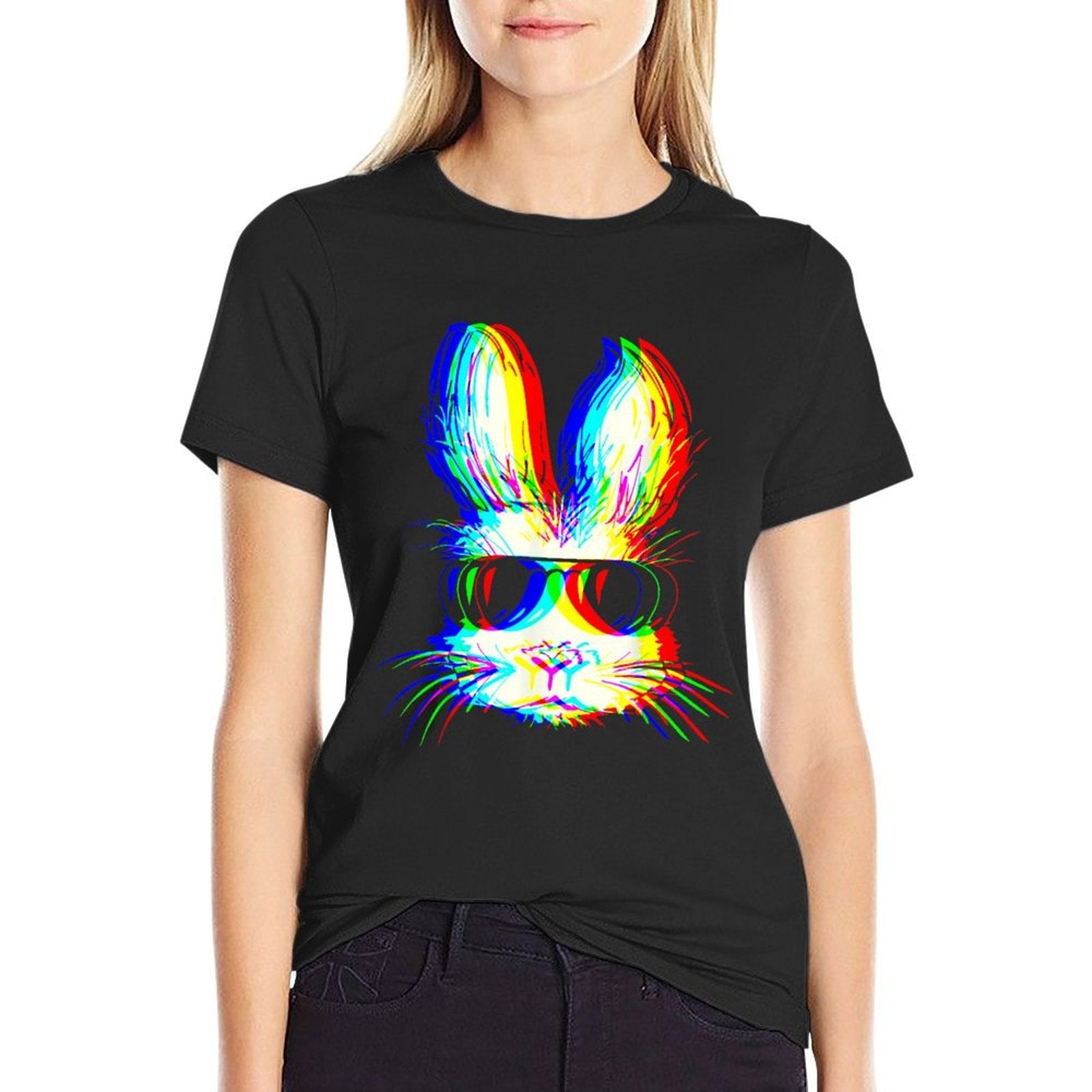 Bunny Trippy Vaporwave Easter Techno Rave EDM Music Party  Lightweight T-Shirt