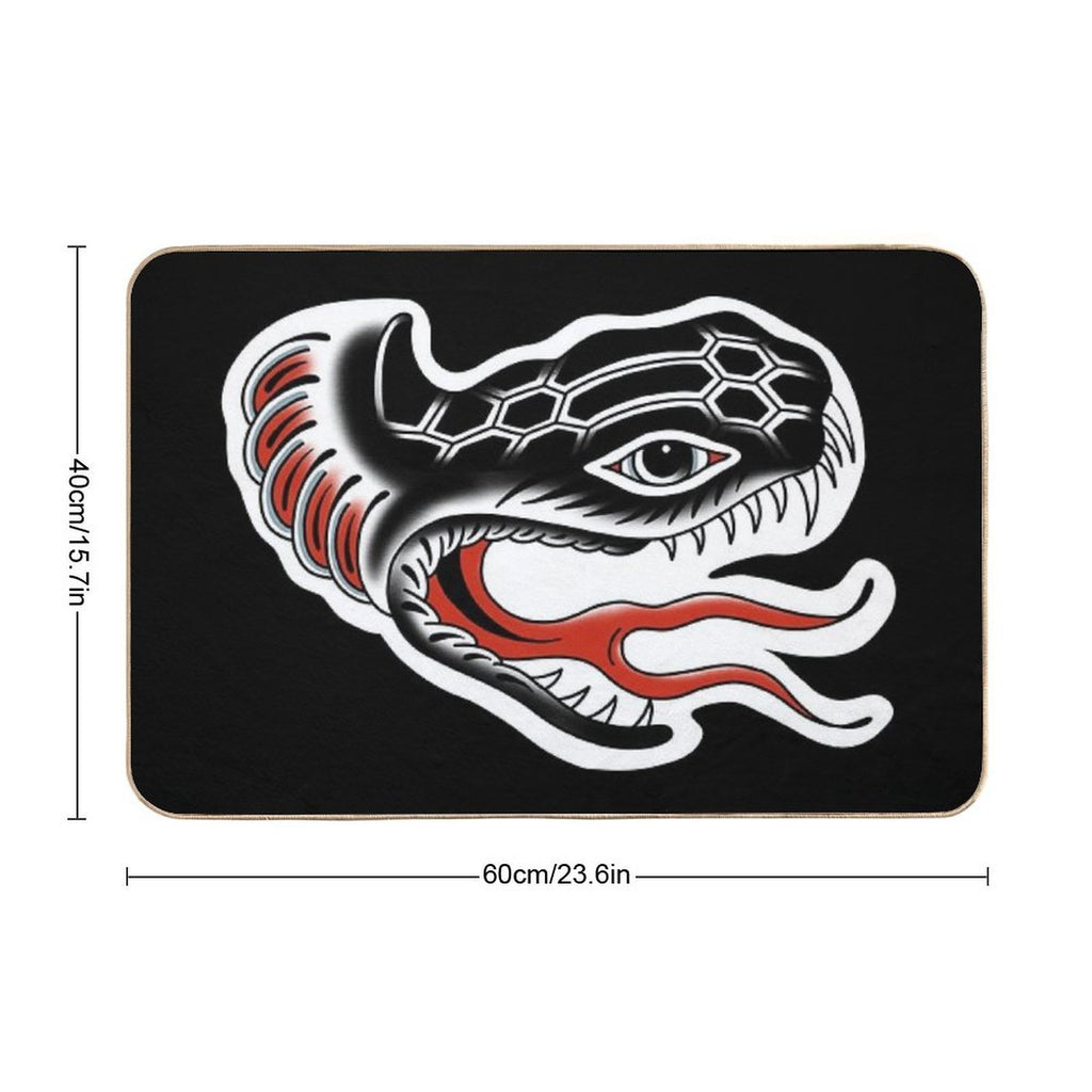 Snake Traditional Tattoo Flash  Pet-Safe Bath Mat