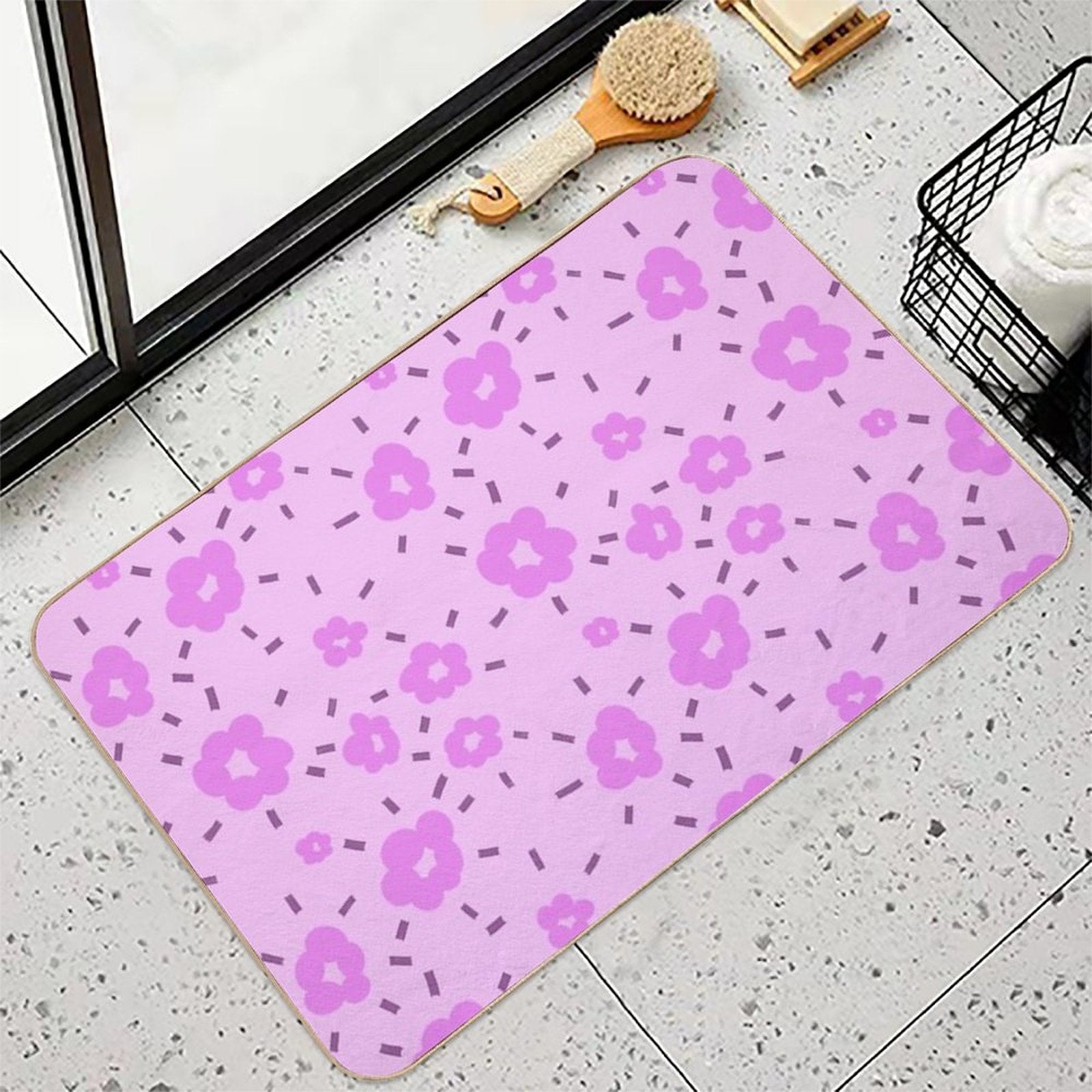 Petal Whimsy - Playful Floral Pattern  Anti-Trip Bath Mat