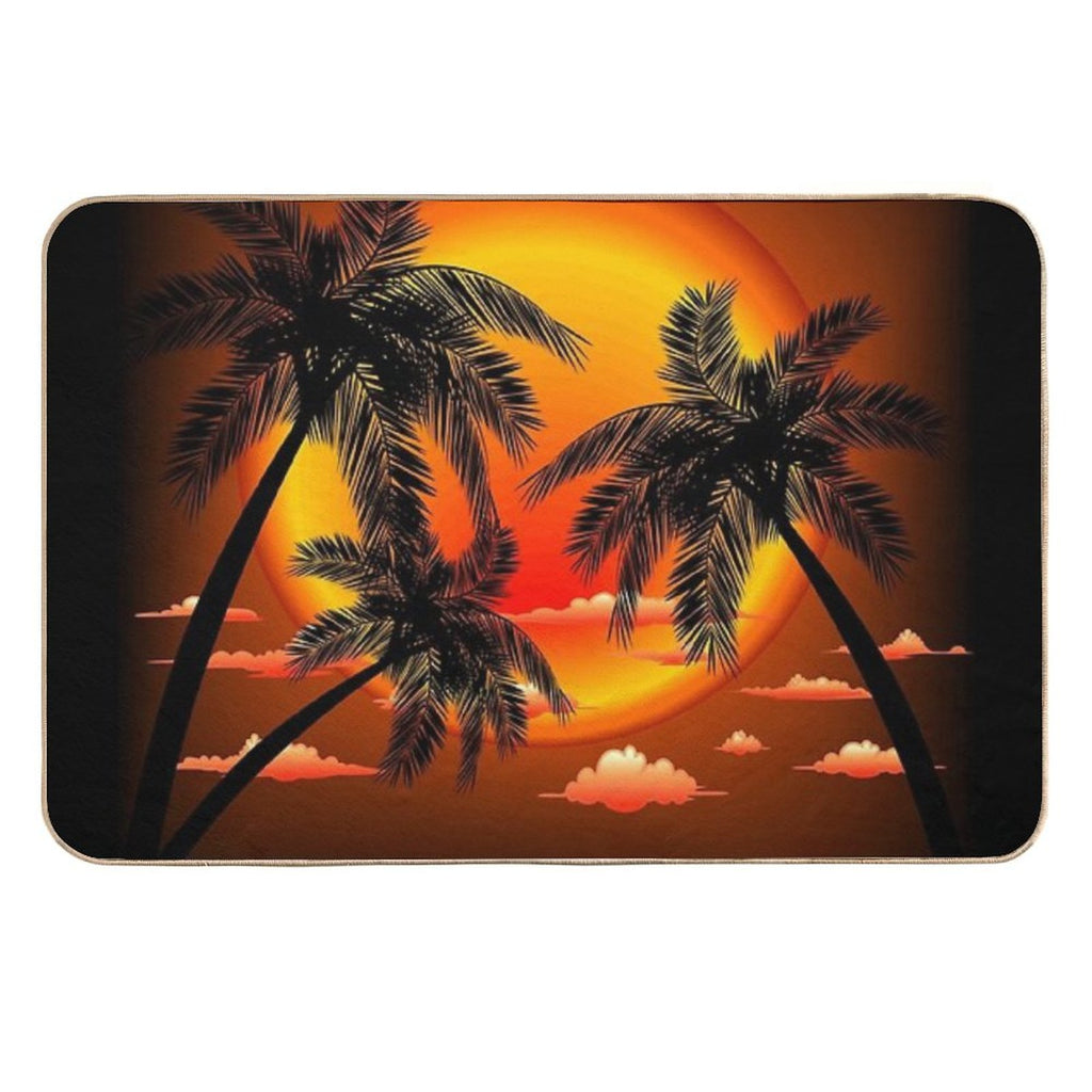 Warm Topical Sunset with Palm Trees  Fade-Resistant Bath Mat