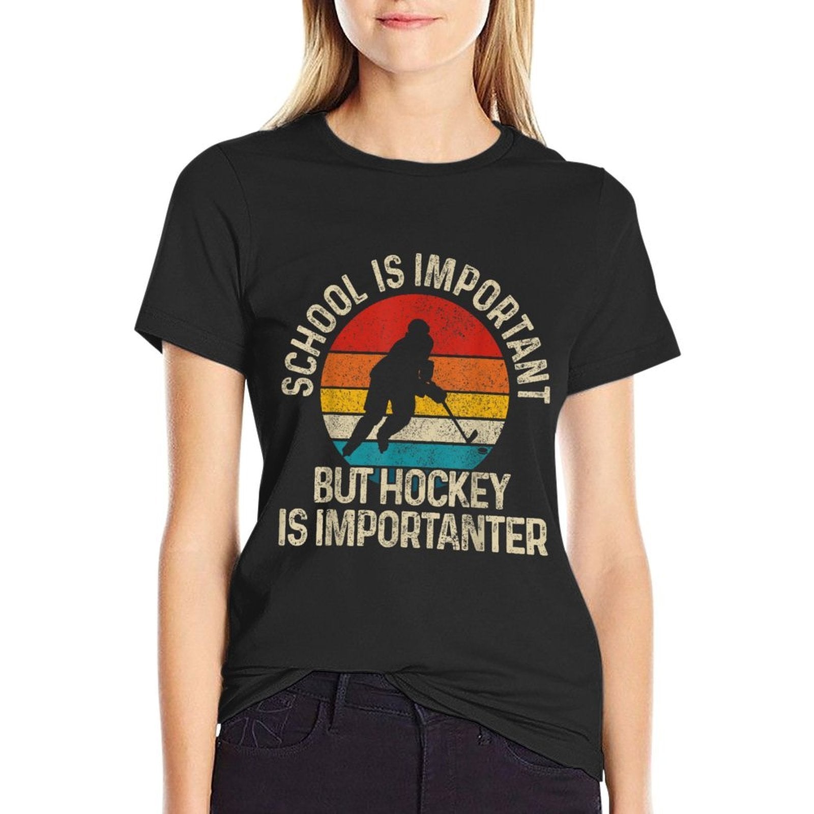 School Is Important But Hockey Is Importanter Funny Gist  Lightweight T-Shirt
