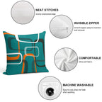 Mid Century Modern Layered Rings Print on Teal Soft Short Plush Fabric Throw Pillow