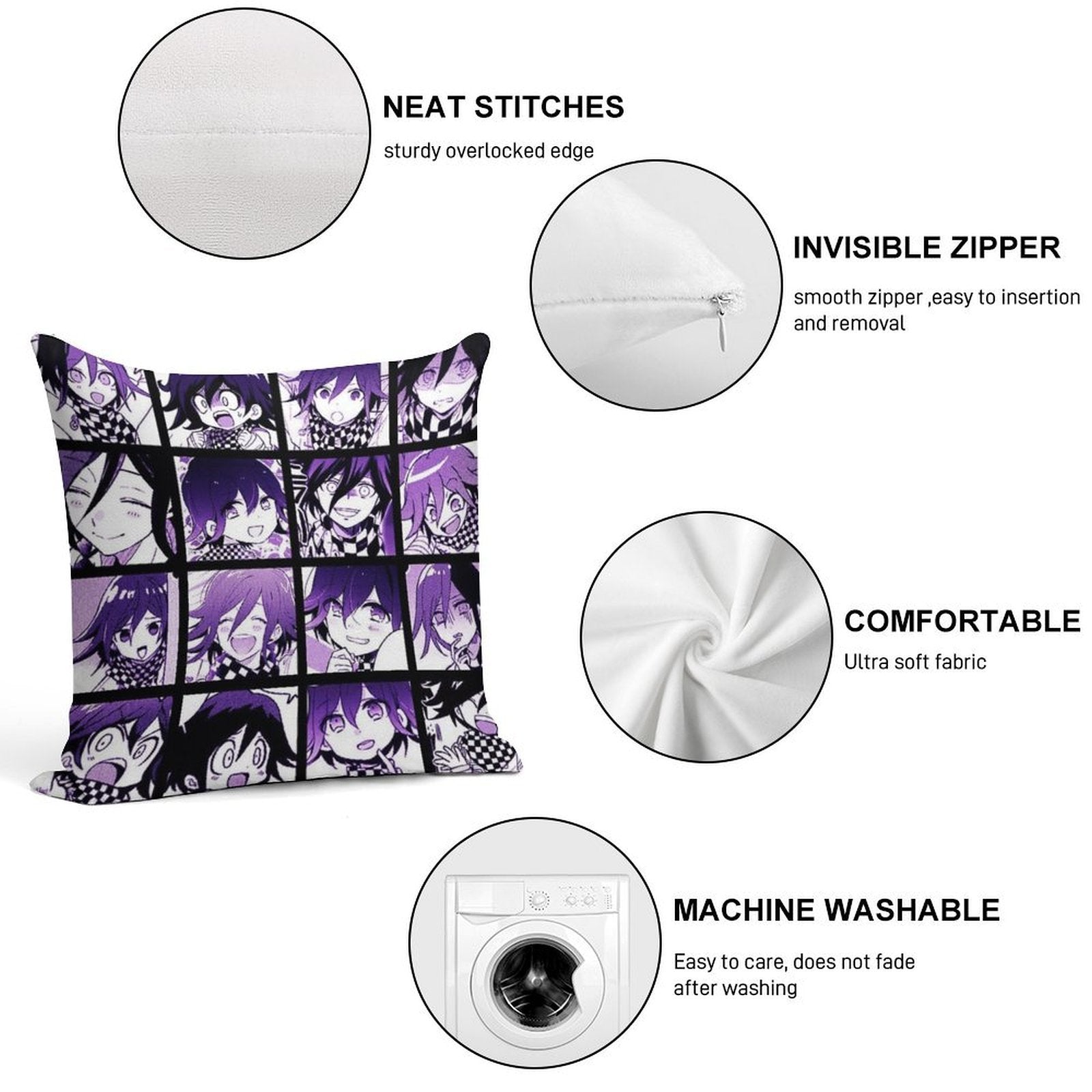 Kokichi Manga Collection (Colored) Soft Fade-Resistant Throw Pillow