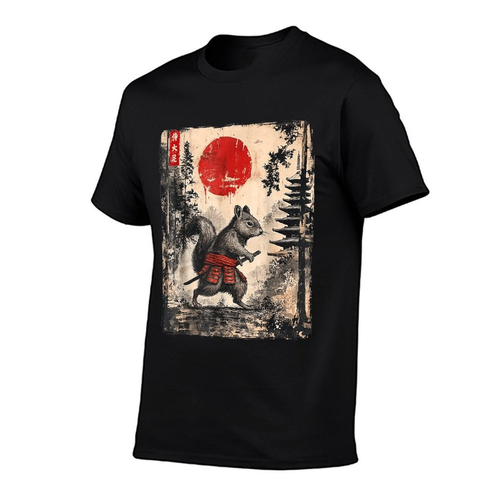 Samurai Squirrel Japanese Vintage Funny Gifts Graphic Art  Rolled Sleeves T-Shirt