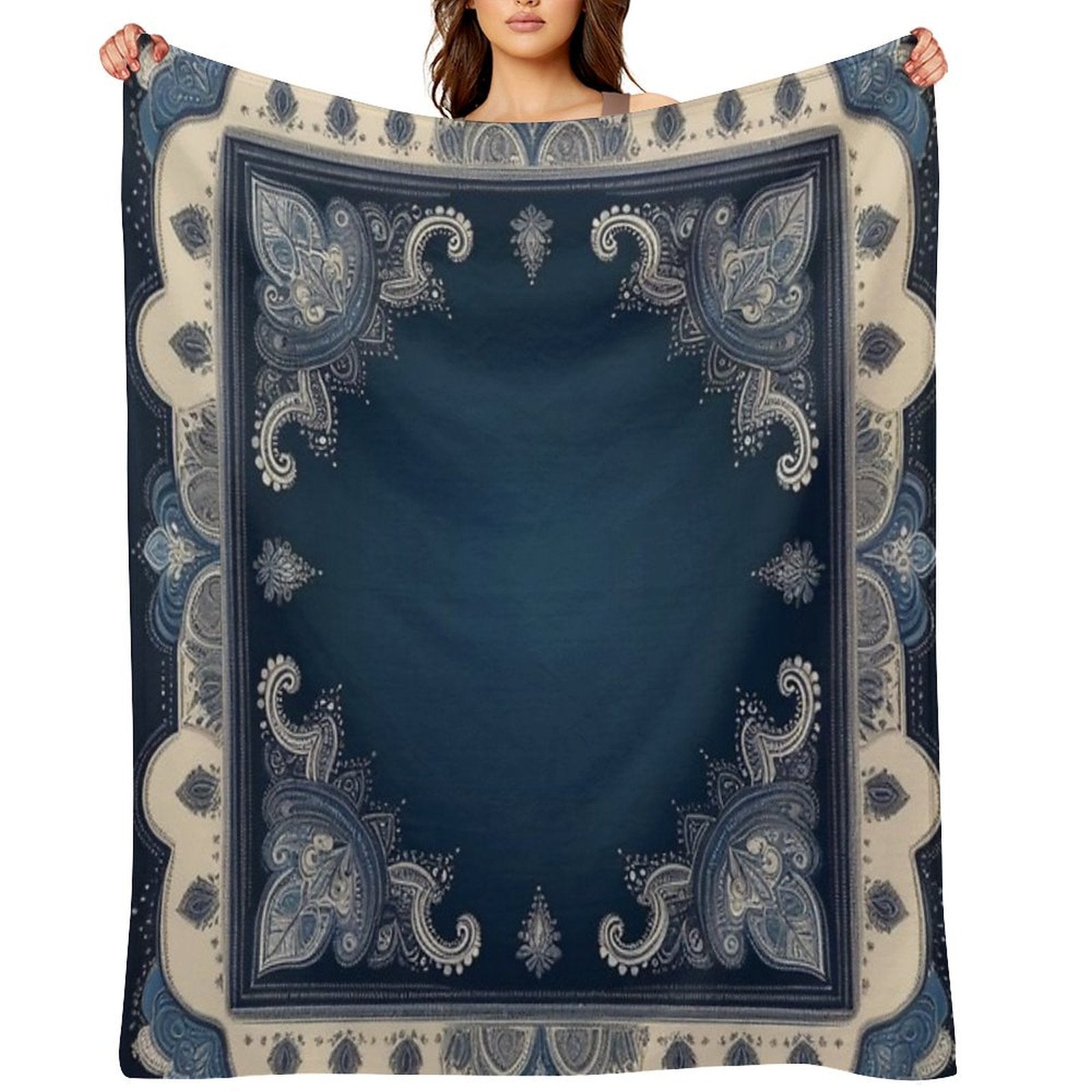 RogerPattern - Tranquil Blue Harmony A Bandana-Inspired Print Plush Throw Blanket