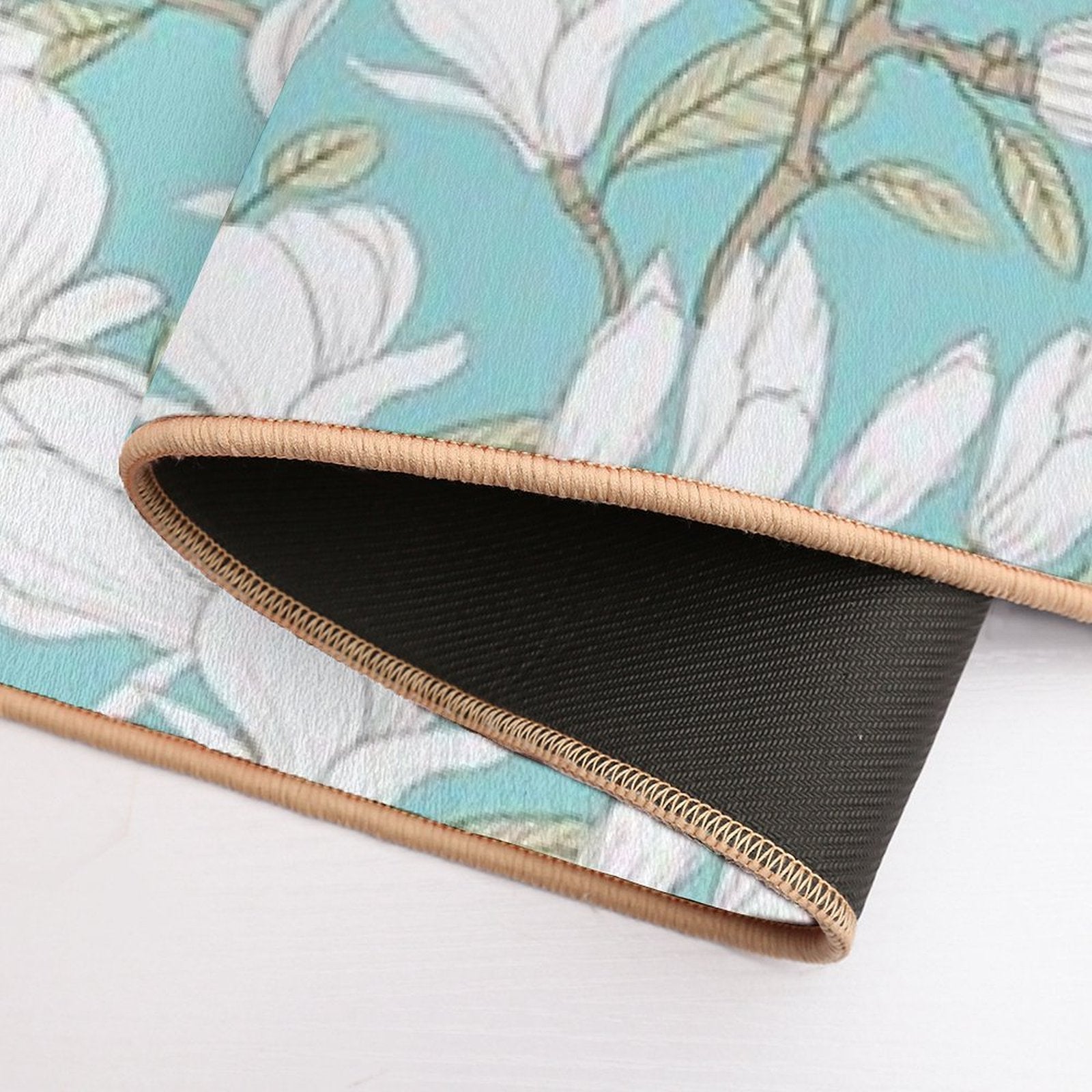 Botanical Seamless Pattern Blooming Flower Magnolia  Repositionable Bath Mat