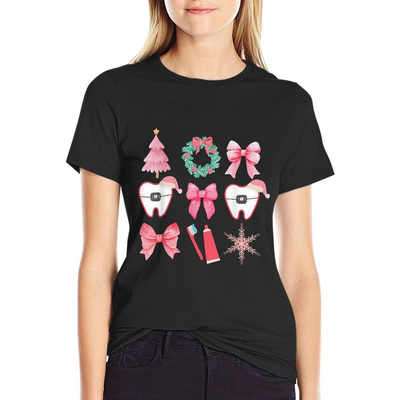 Christmas Coquette Bow Orthodontic Dental Dental Crew  Odor-resistant T-Shirt