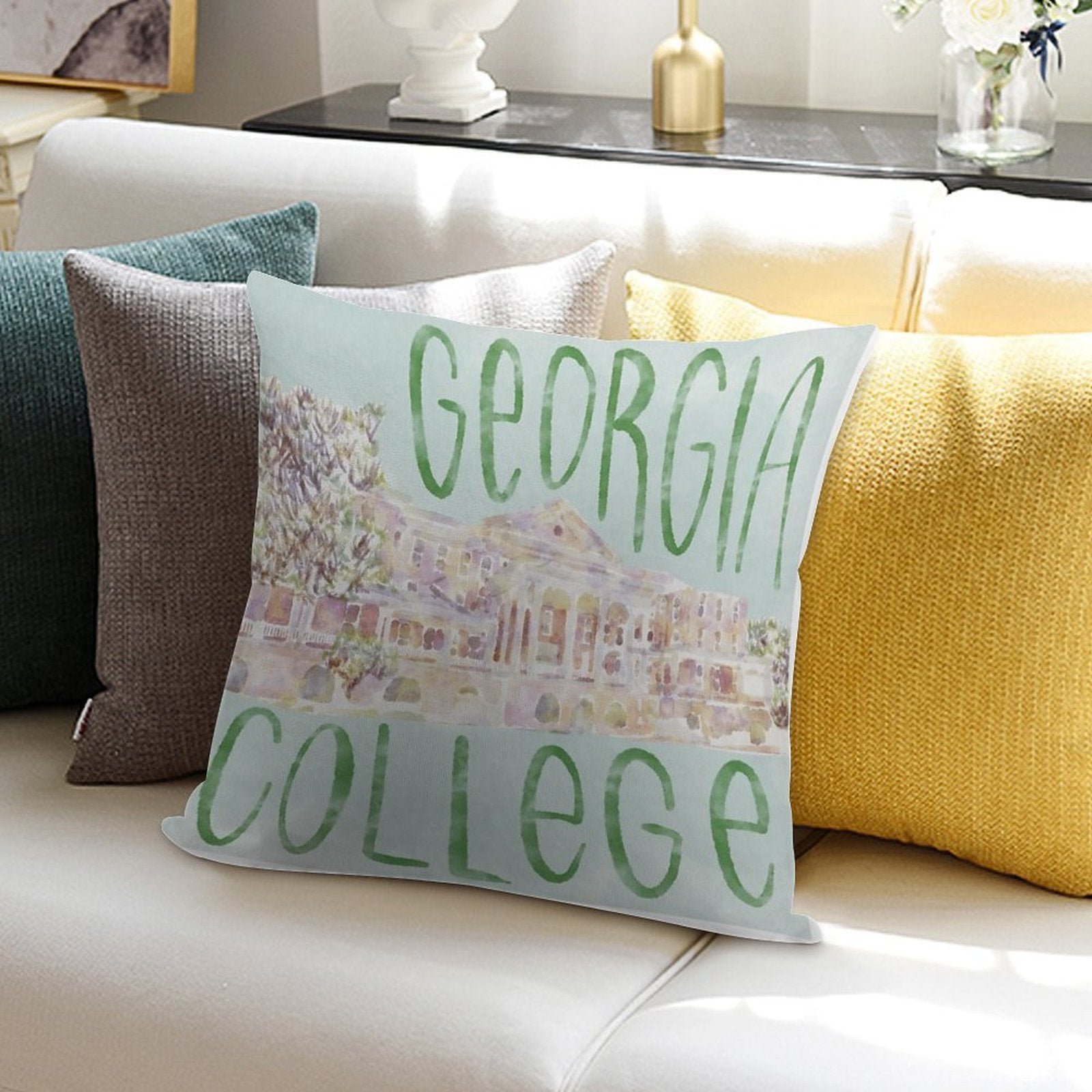 Georgia College Watercolor Sketch Soft Durable Construction Throw Pillow