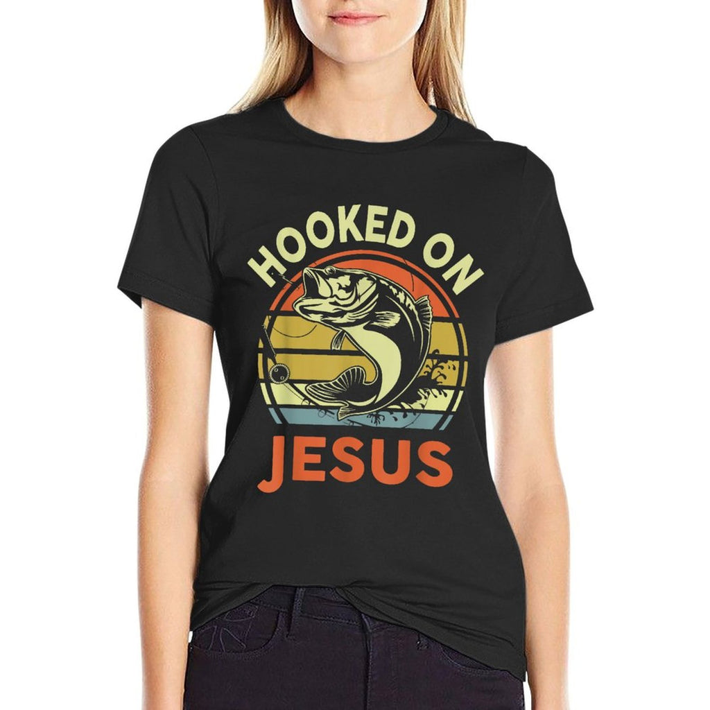 Mens Hooked on Jesus Christian Funny I You Love Bass Fishing  Breathable T-Shirt