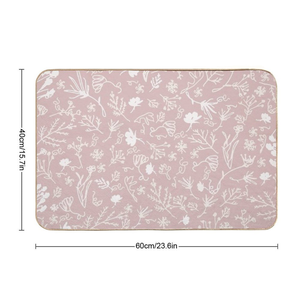 Botanical-Pattern, Set, Pink, 2, Pale-pink, Botanic, Nature, Botanical, Floral, Flowers, Floral-pattern, Leaves, Plants, Minimal  Easy To Clean Bath Mat