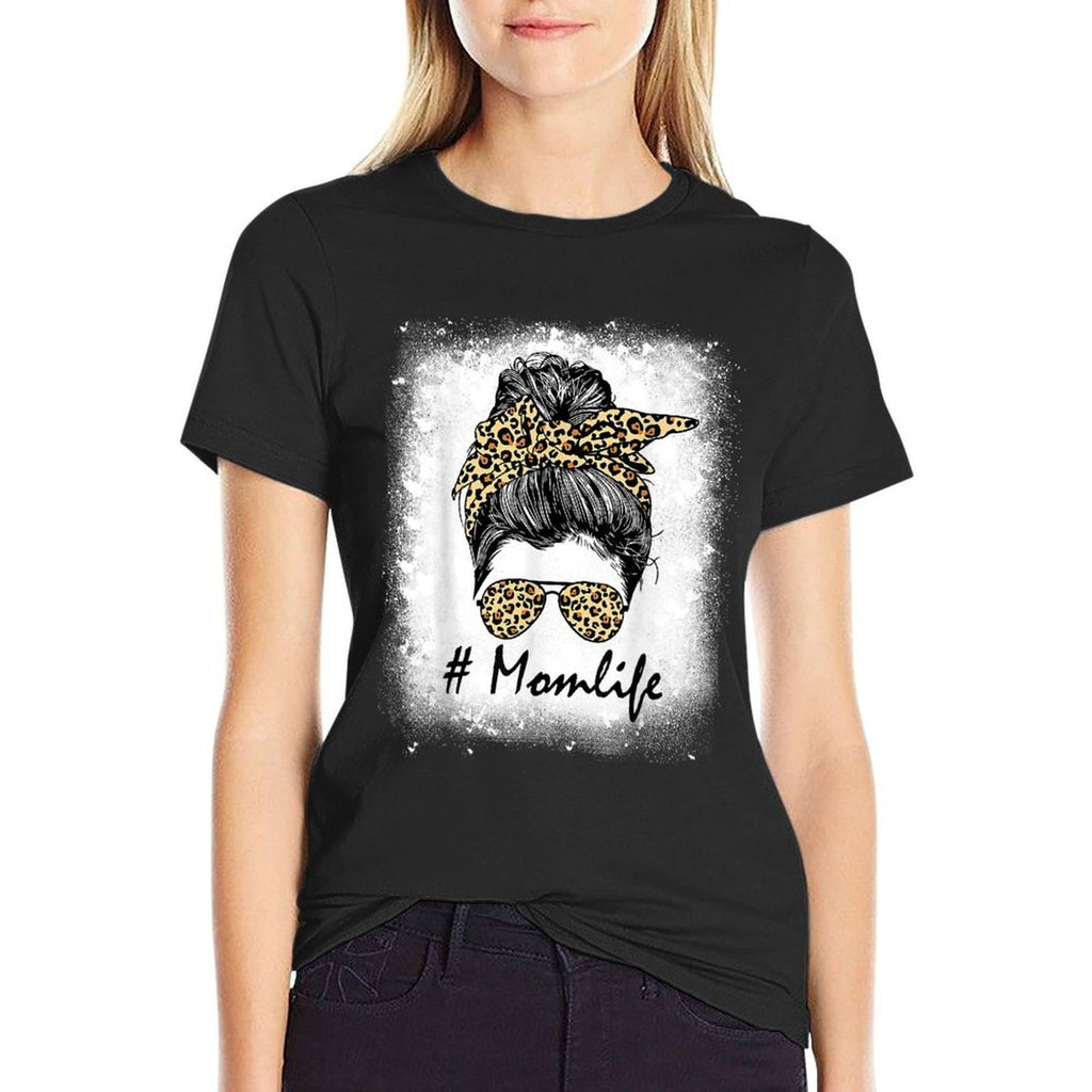 Mom Life Bleached Mom Life Leopard Messy Bun  Breathable T-Shirt