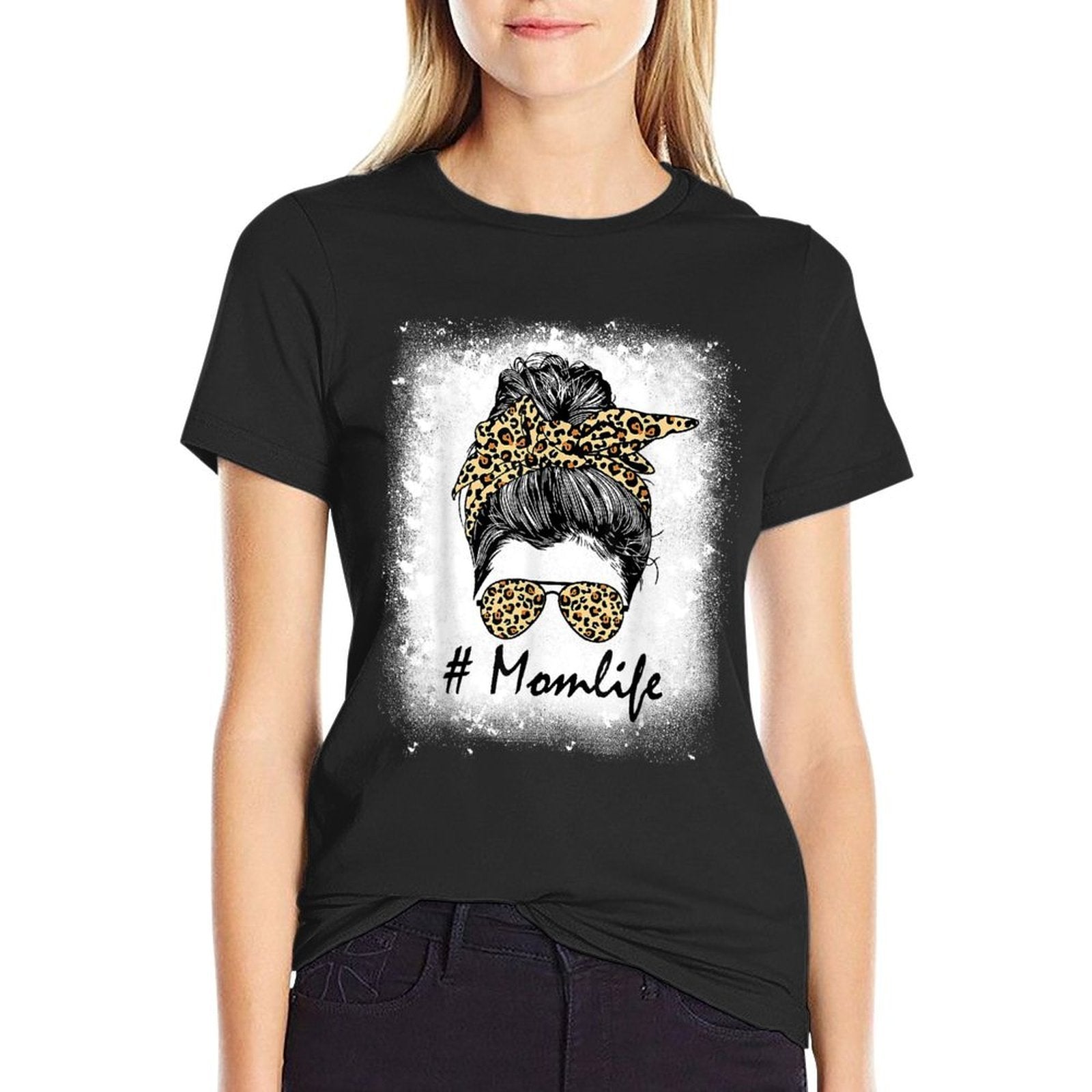Mom Life Bleached Mom Life Leopard Messy Bun  Breathable T-Shirt