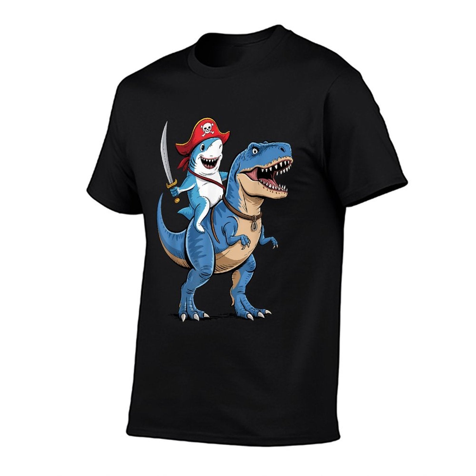 Shark Riding Dinosaur T Rex Pirate Funny Gifts For Boy Kids  Eco-friendly Material T-Shirt