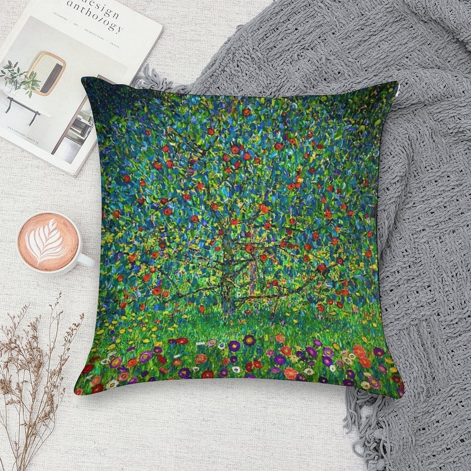 Gustav Klimt Apple Tree I Soft Hidden Zipper Throw Pillow