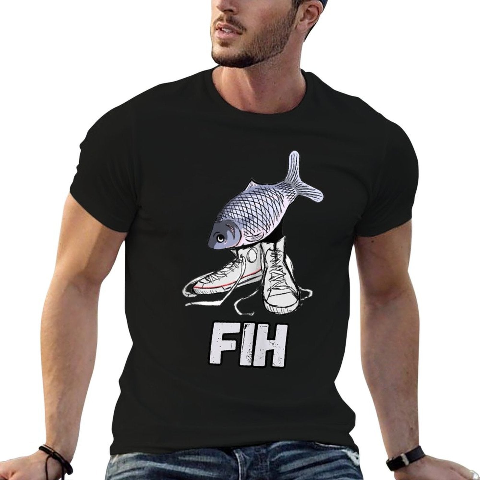 Fih Shoes Funny Misspelled Fish Meme Fih Calling Humor  Oversized Silhouette T-Shirt