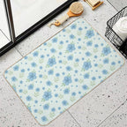 Blue Watercolor Flowers – Soft Green Background Floral Pattern  Non-Slip Bath Mat