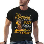 Stepping Into My July Birthday Religious Bday Afro Woman  Easy-care T-Shirt
