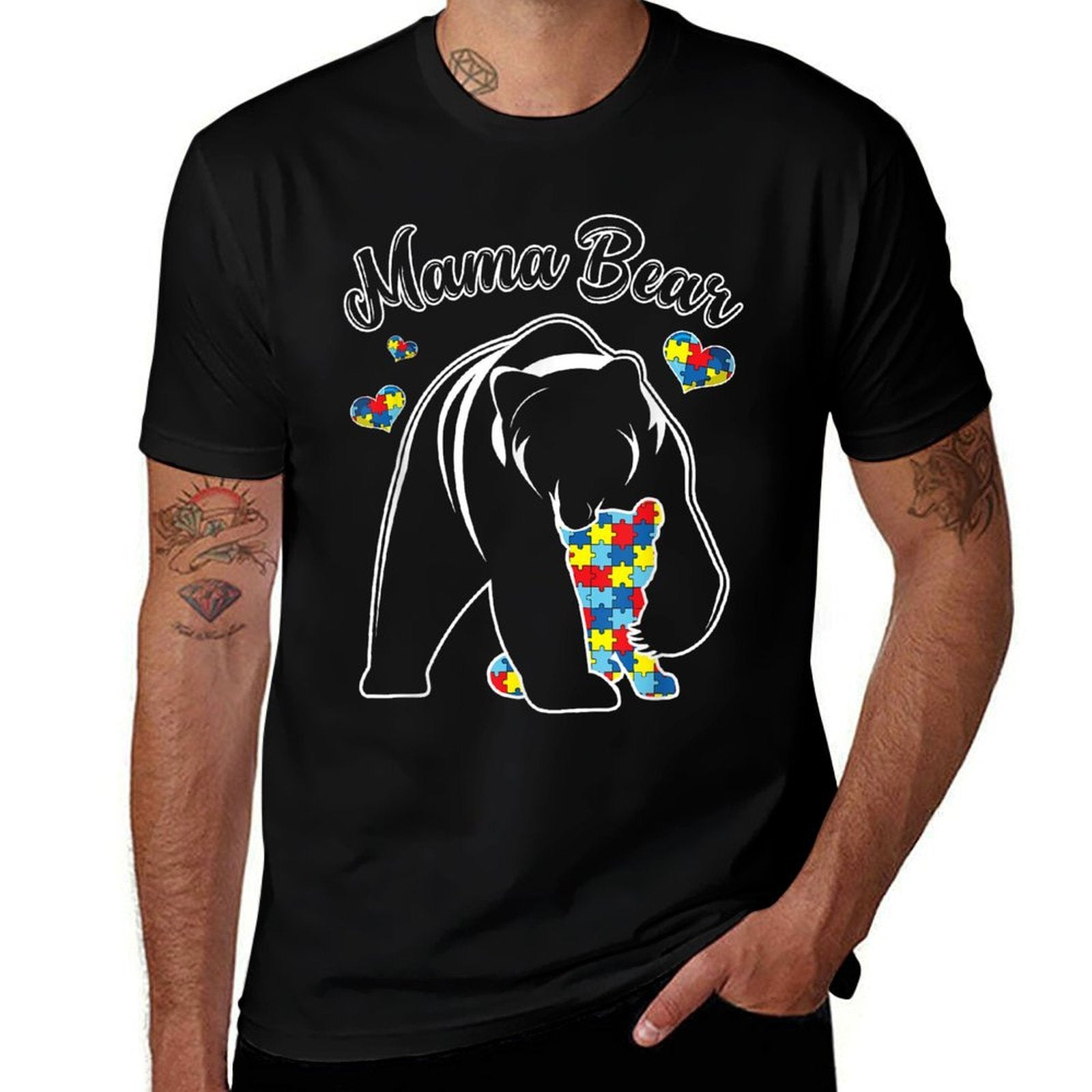 Cute Mama Bear Autism Awareness Autistic Family Lover  Slim-fit Cut T-Shirt