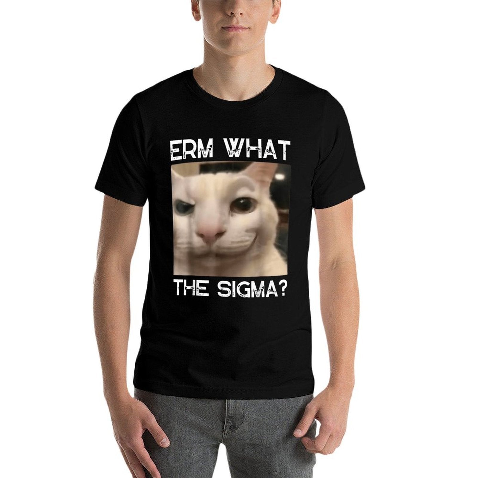 Erm What Sigma Cat Meme Funny Memes Internet Memes Joke Mens  Ribbed Collar T-Shirt
