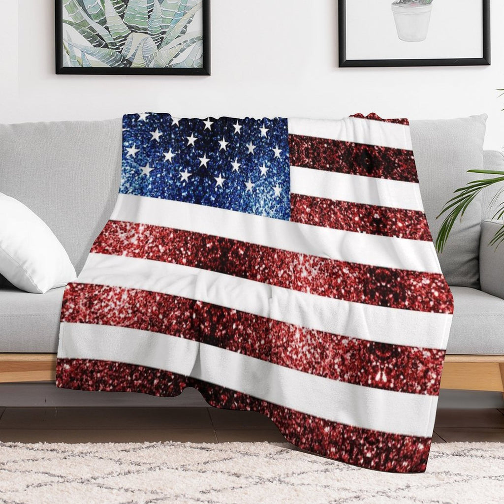 USA Flag Red Blue Faux Sparkles Glitters 4th of July Patriotic Girly Design (Photo of Glitter - Not Reflective) All-season Throw Blanket