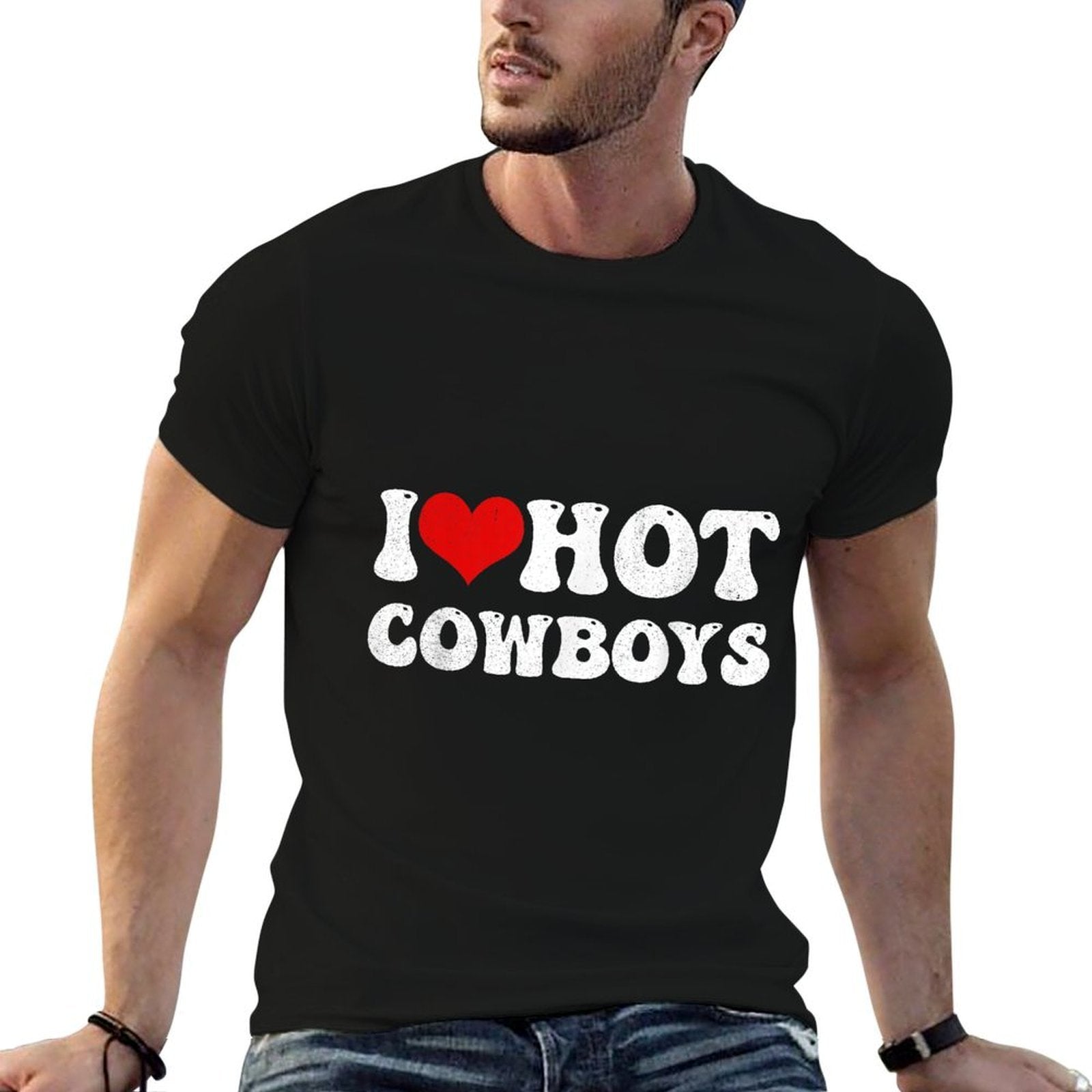 I Love Hot Cowboys I Heart Hot Cowboys Funny Western Country  Moisture-wicking T-Shirt