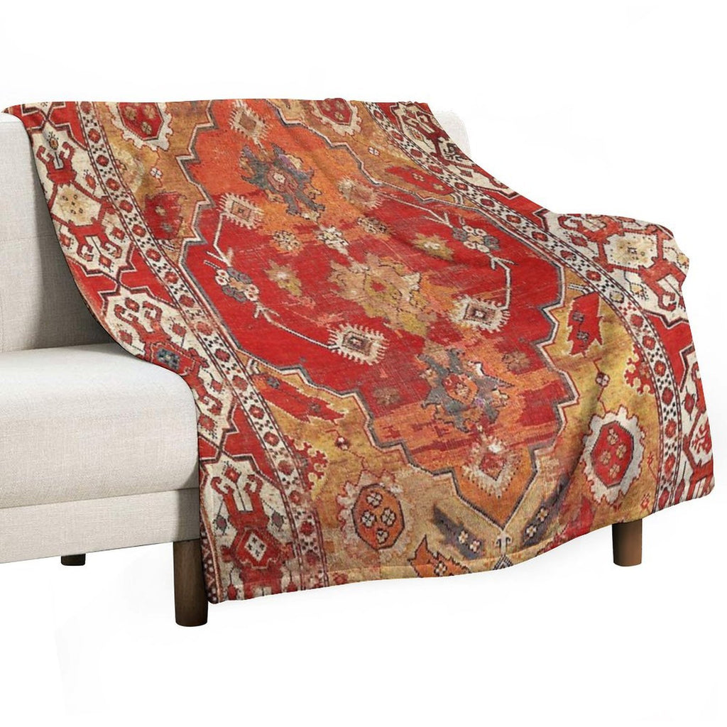 Transylvanian West Anatolian Carpet Print Plush Throw Blanket