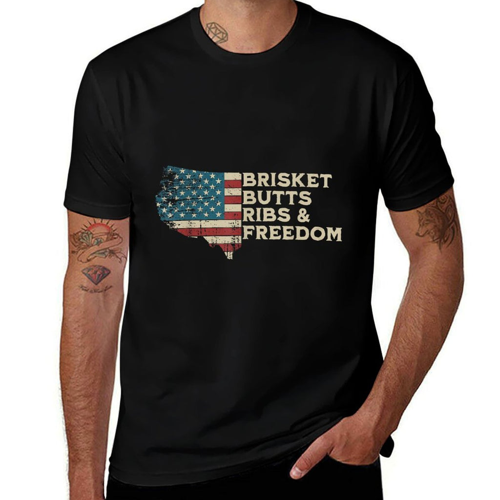 Brisket Butts Ribs And Freedom Vintage American BBQ Lovers  Rolled Sleeves T-Shirt