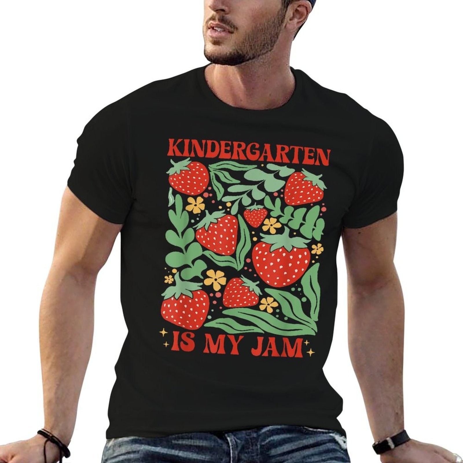 Kindergarten Is My Jam Boho Floral Strawberry Back To School  Trendy Pattern T-Shirt