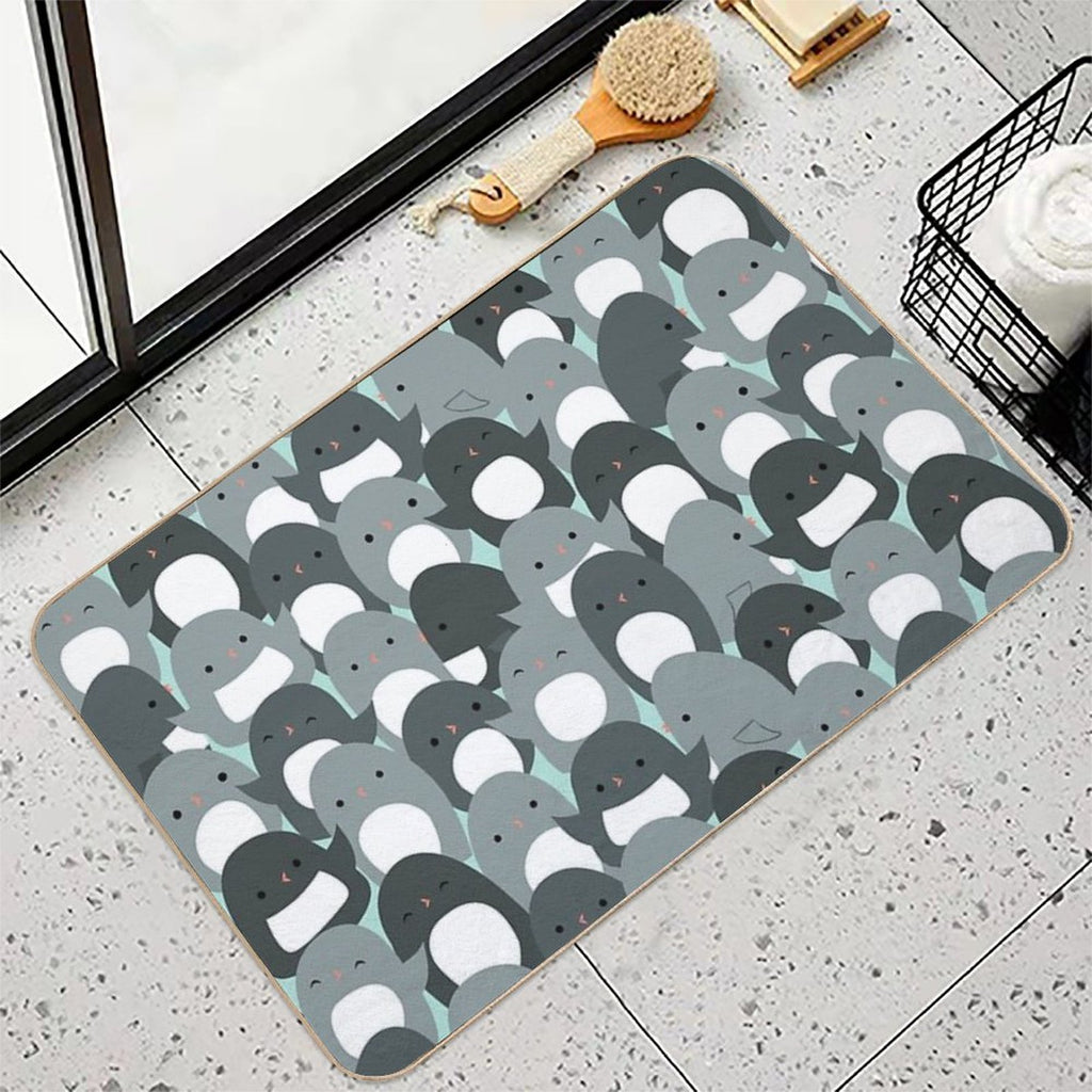 Cute Penguin Crowd  Easy To Clean Bath Mat