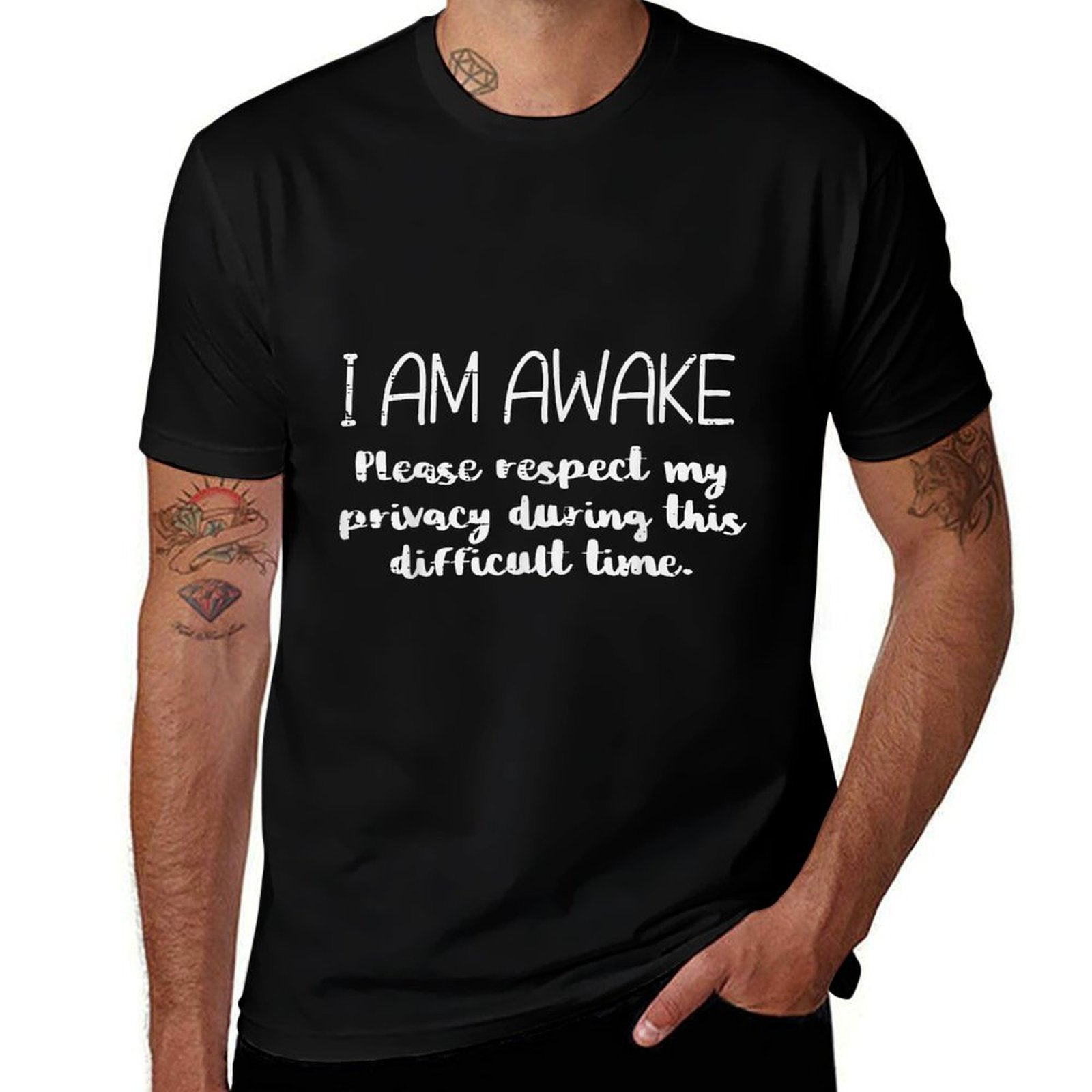 I Am Awake Respect Privacy Funny Saying Sleep Men Women Kids  Heathered Texture T-Shirt