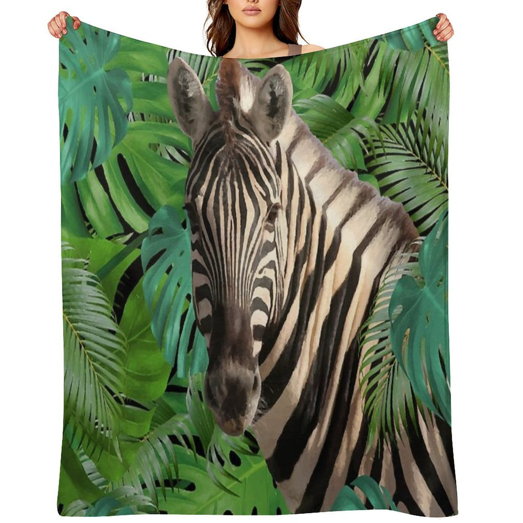 Zebra Jungle Palm Monstera Leaves Gift-ready Throw Blanket