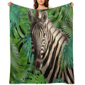 Zebra Jungle Palm Monstera Leaves Gift-ready Throw Blanket