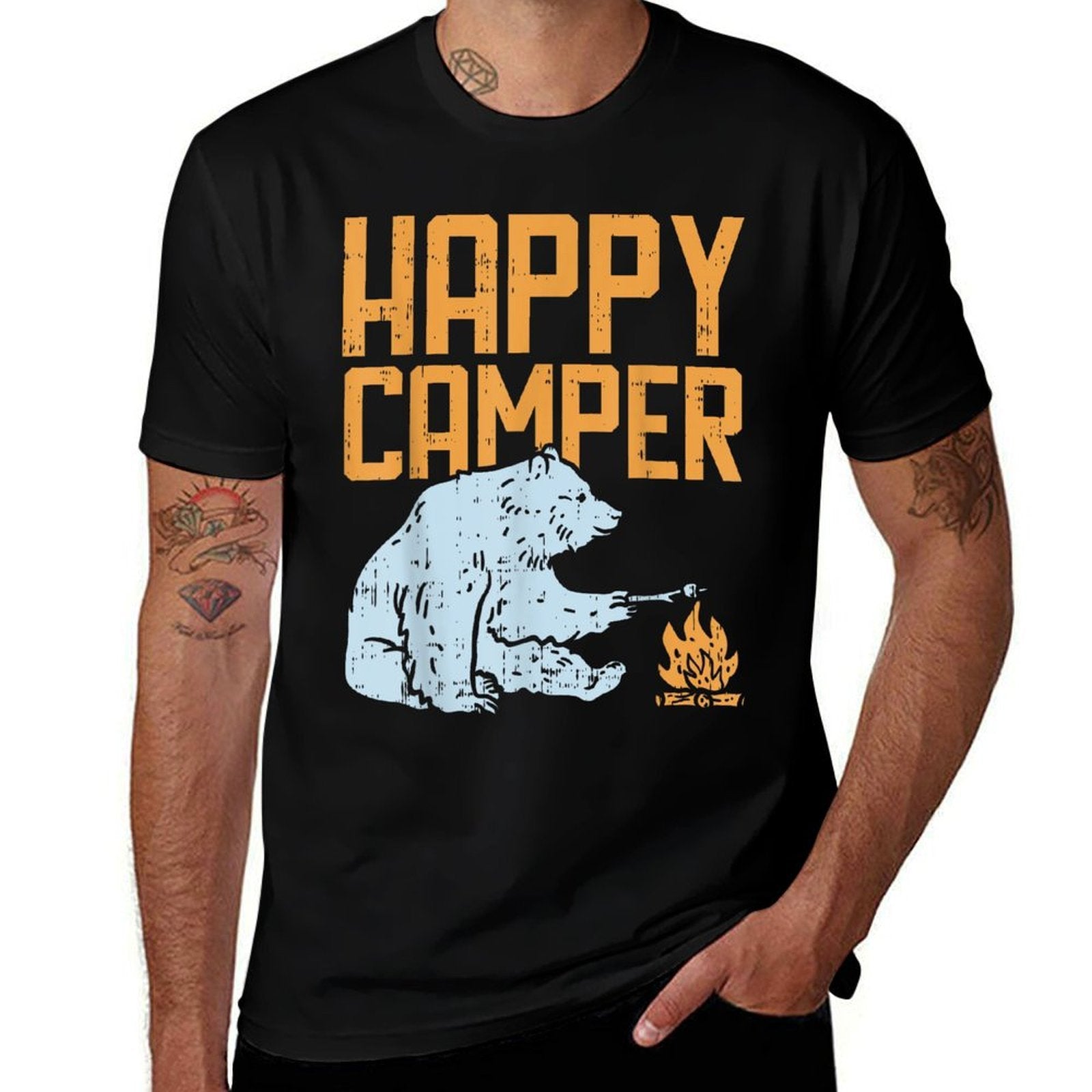 Happy Camper Bear Vacation Hiking Camp Campfire Camping Gift Comfortable T-Shirt