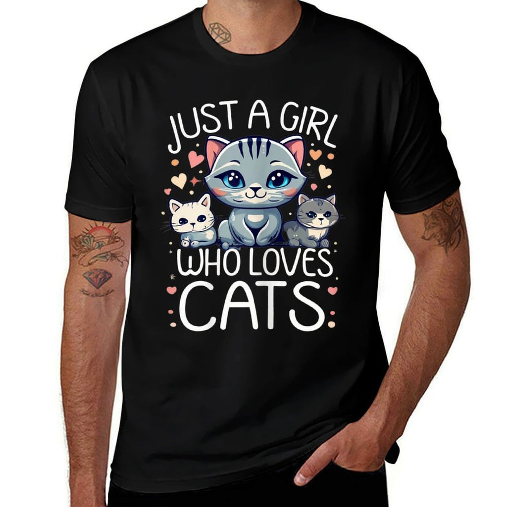 Just A Girl Who Loves Cats Cute Cat Lover  Trendy Pattern T-Shirt