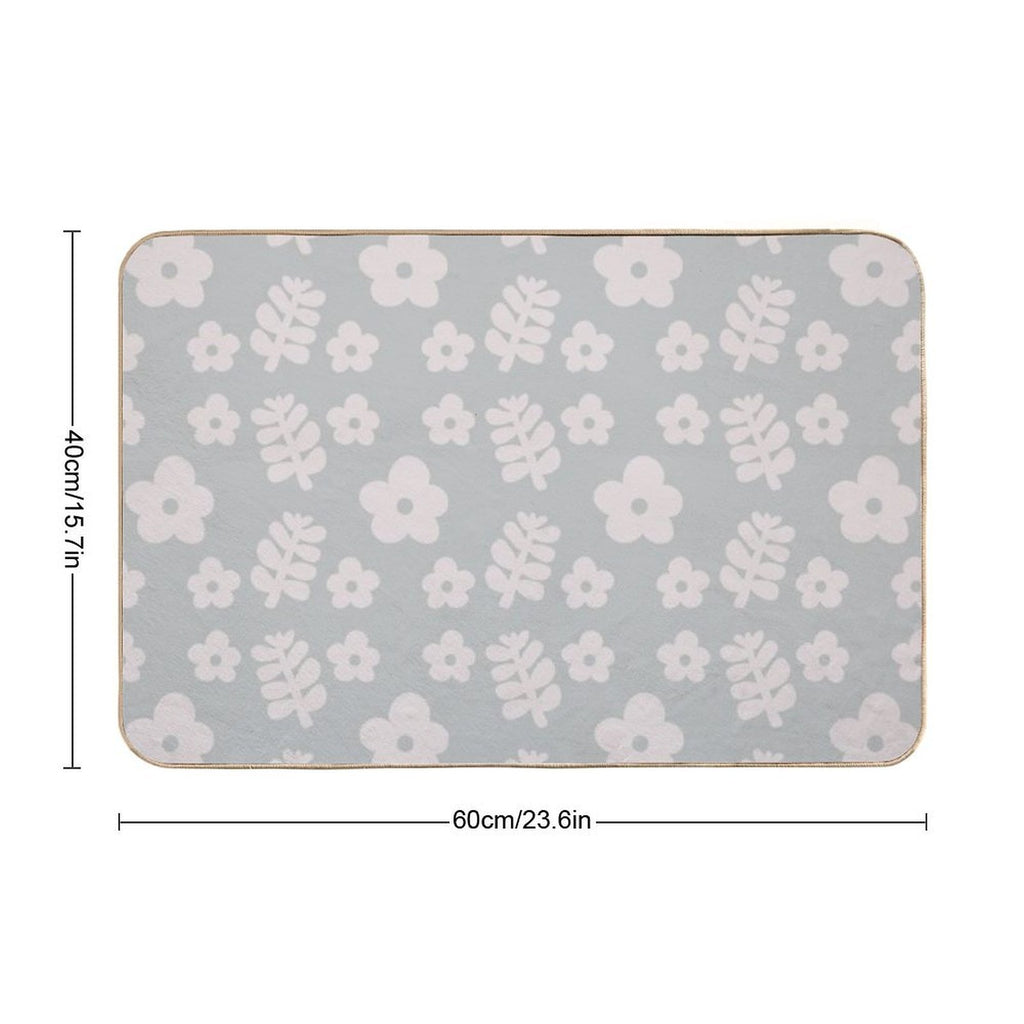 Mid Century Modern Flowers & Leaves, Cute Retro Pattern, Grayish Blue  Anti-Trip Bath Mat