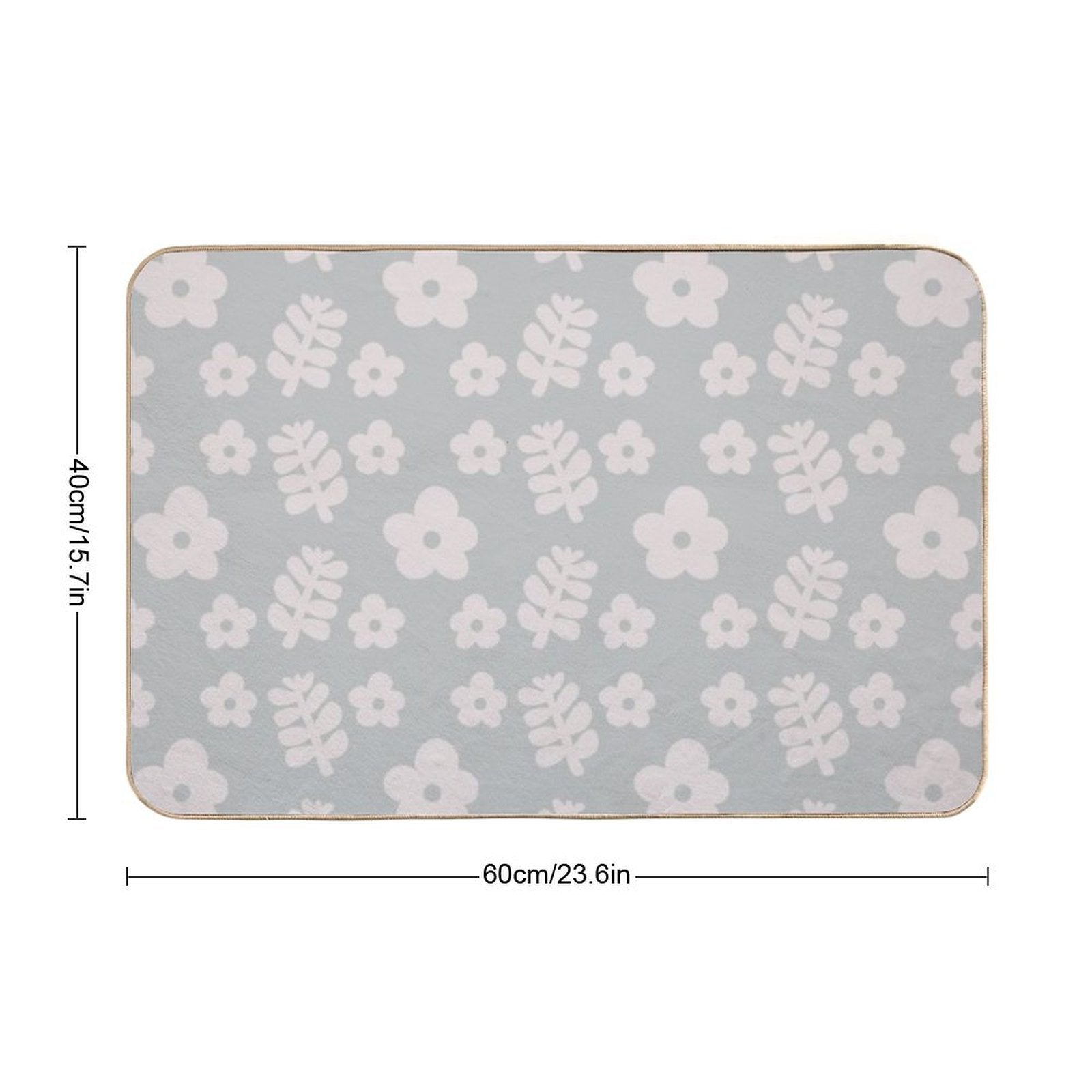 Mid Century Modern Flowers & Leaves, Cute Retro Pattern, Grayish Blue  Anti-Trip Bath Mat