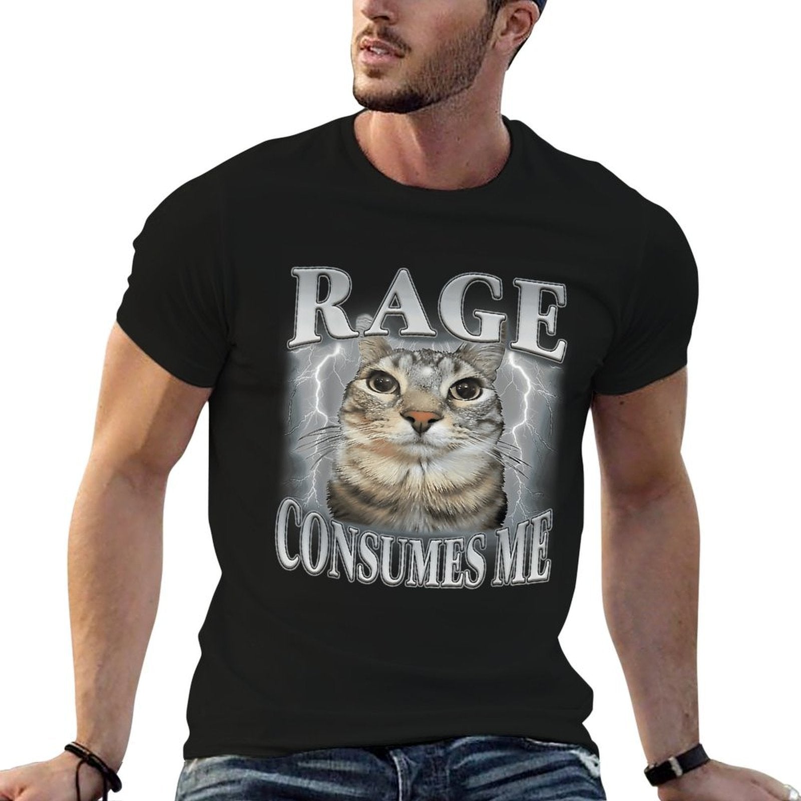 Rage Consumes Me Funny Silly Staring Cat Meme Women Men  Polyester Blend T-Shirt