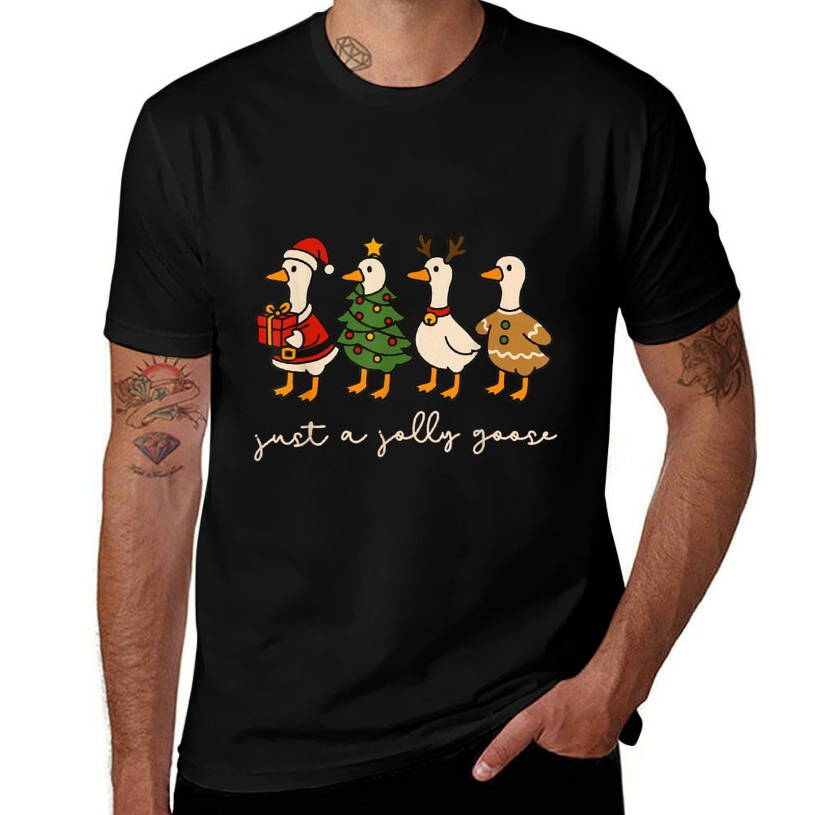 Just A Jolly Cute Goose Funny Merry Goosemas Christmas Xmas  Graphic-printed T-Shirt