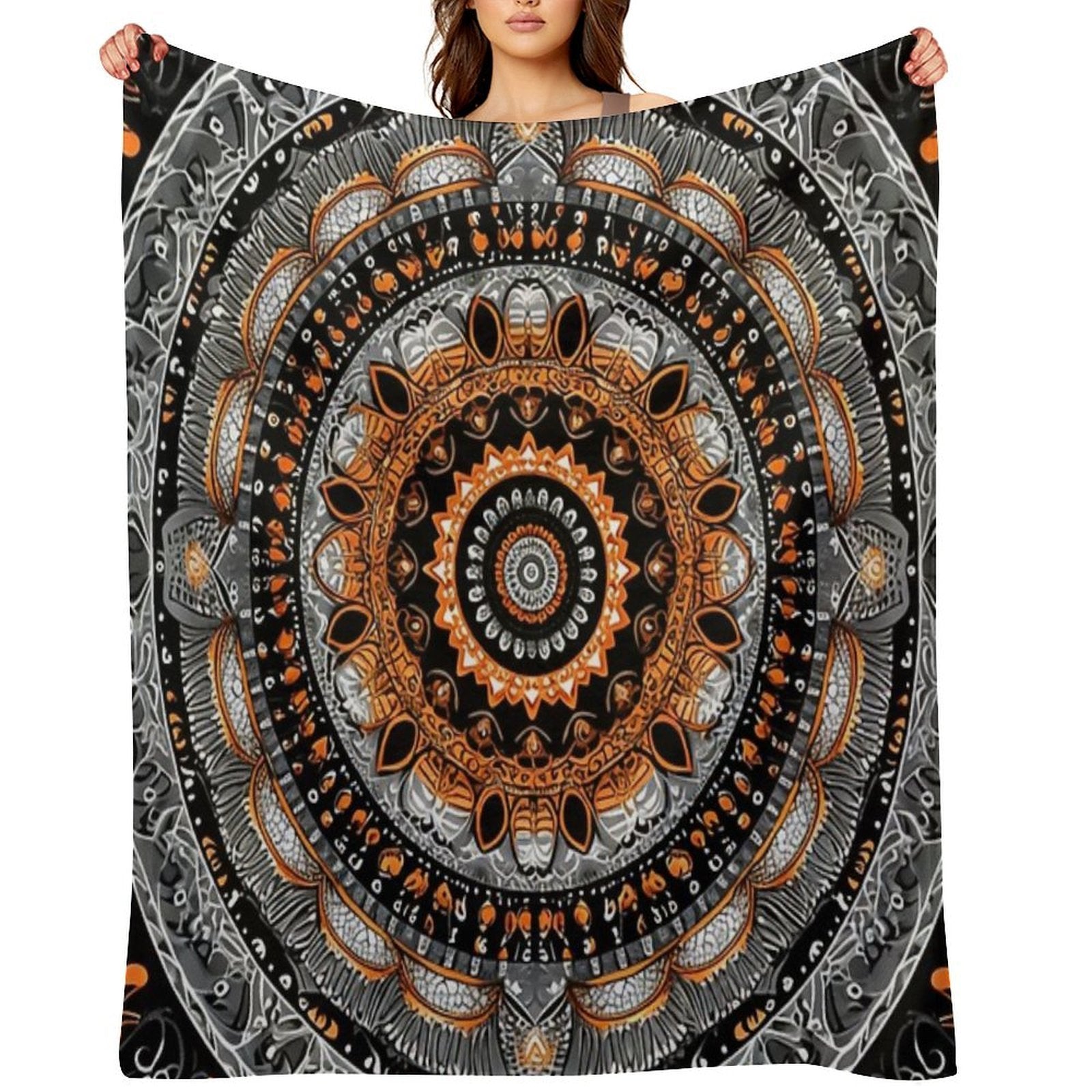Orange Silver Gold Circular Design Background, in The Style of Kaleidoscopic Designs, Light Violet Machine-washable Throw Blanket