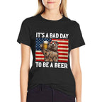 US Bear Drinking Its A Bad Day To Be A Beer  Ribbed Collar T-Shirt